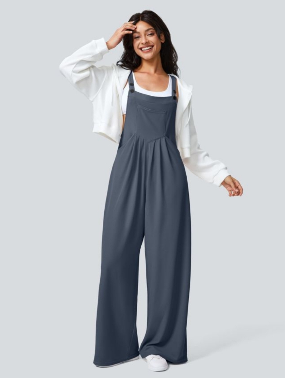 Halara, Waffle Pocket Casual Overalls, Grisaille, Size L